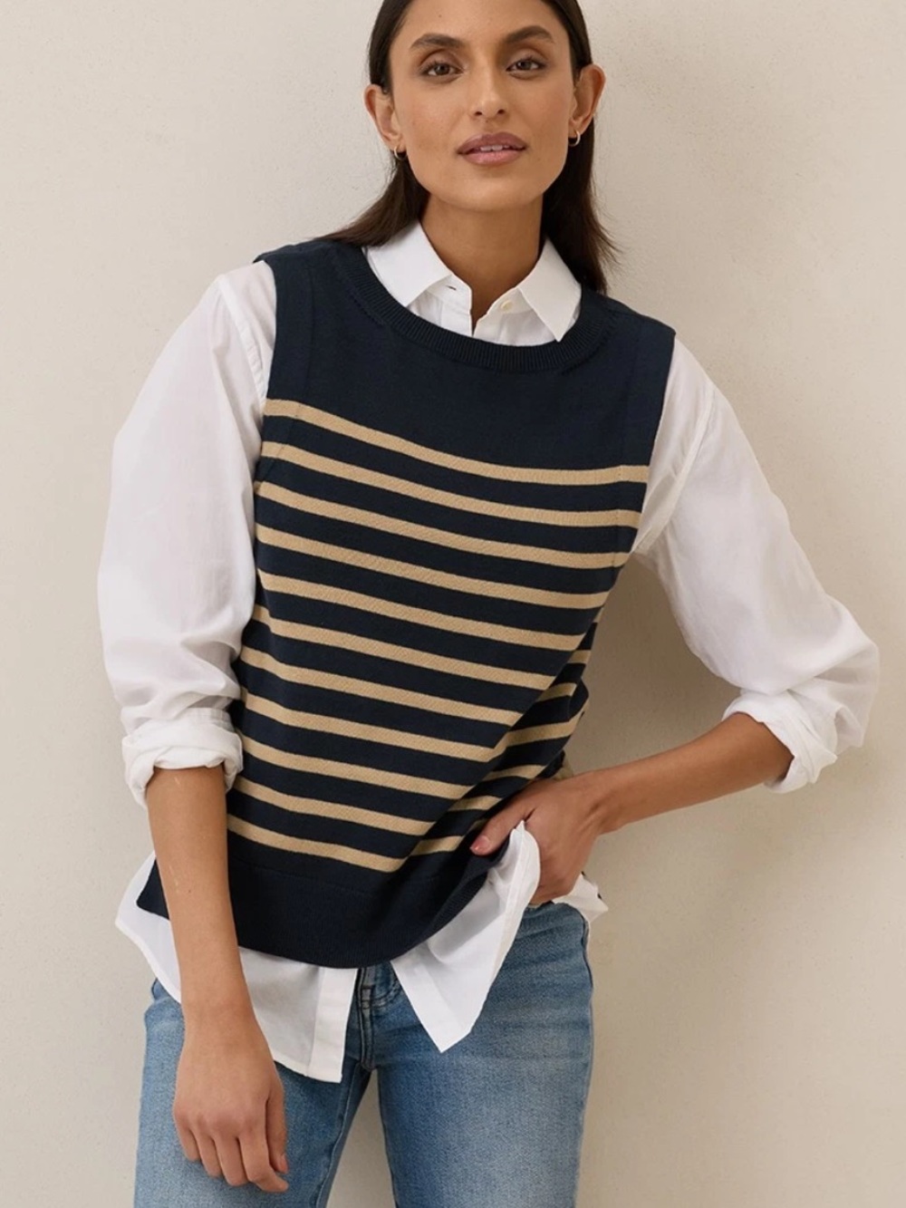 Pact Classic Fine Knit Shell medium Encinitas Stripe Midnight organic cotton